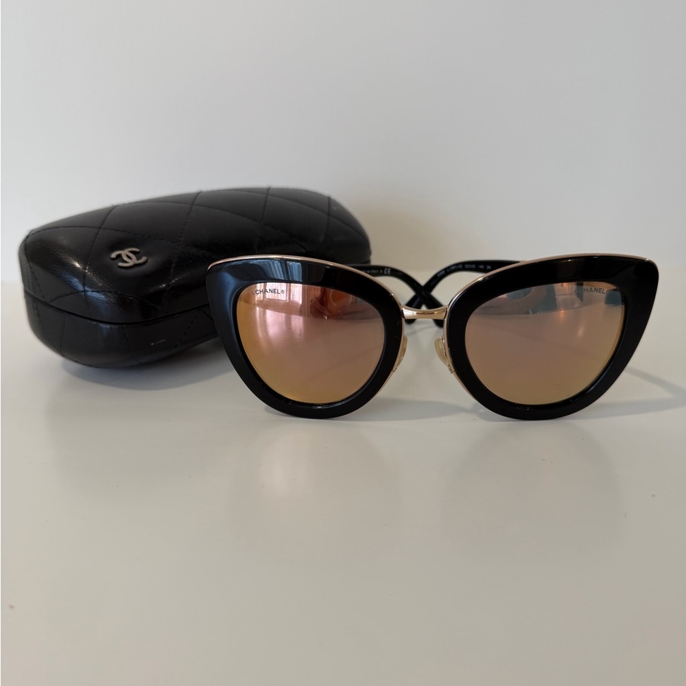 Chanel Black Sunglasses with Gold Accents